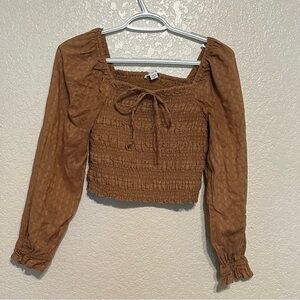 Small American Eagle Square Neck Rust Colored Long Sleeve Crop Top